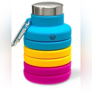 Free People Mayim Collapsible Carabiner Portable Bottle Turquoise, Yellow & Pink